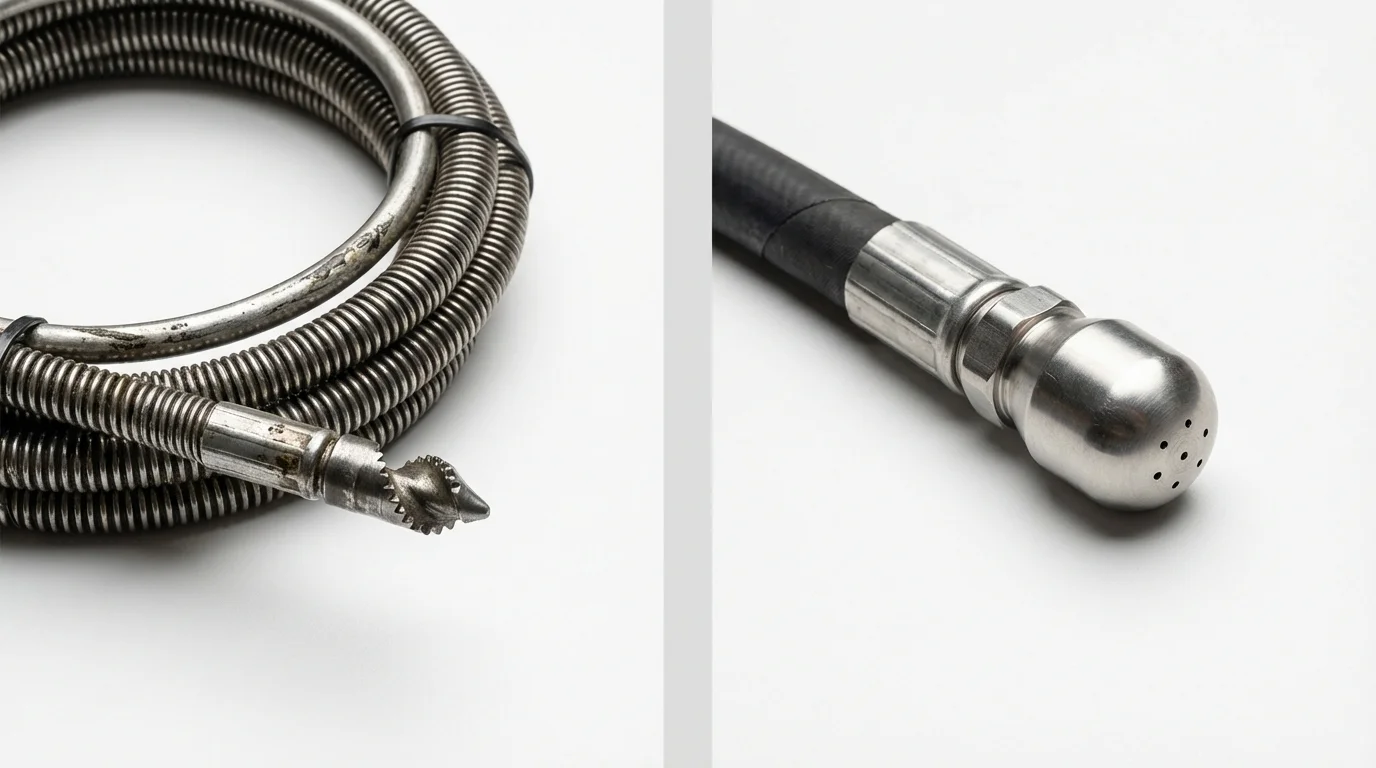 Drain snake cable and hydro jetting nozzle used for drain cleaning in Santaquin, UT