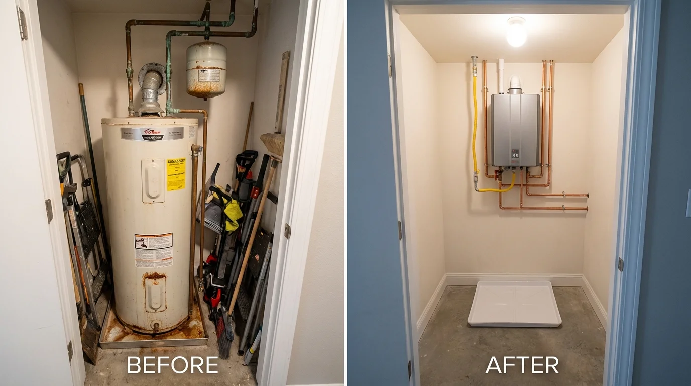 Tank water heater versus wall-mounted tankless unit comparison for Santaquin, UT homeowners