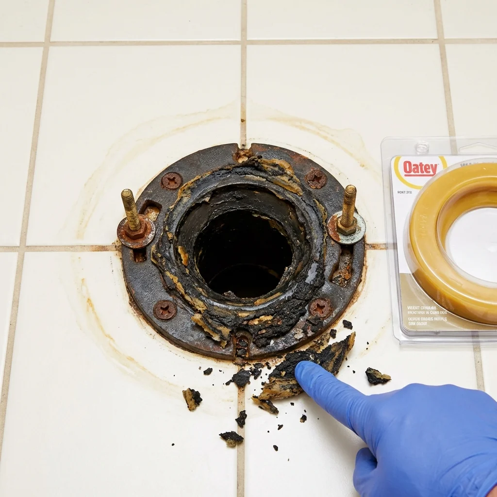 Failed wax ring showing water seepage at the base of a toilet in a Santaquin, UT home