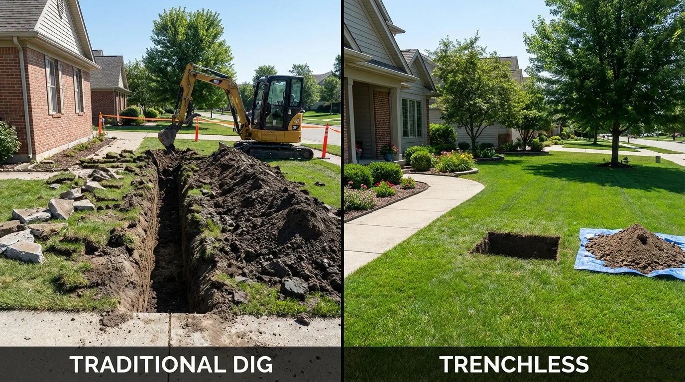 Trenchless sewer repair with minimal yard damage versus traditional excavation in Santaquin, UT